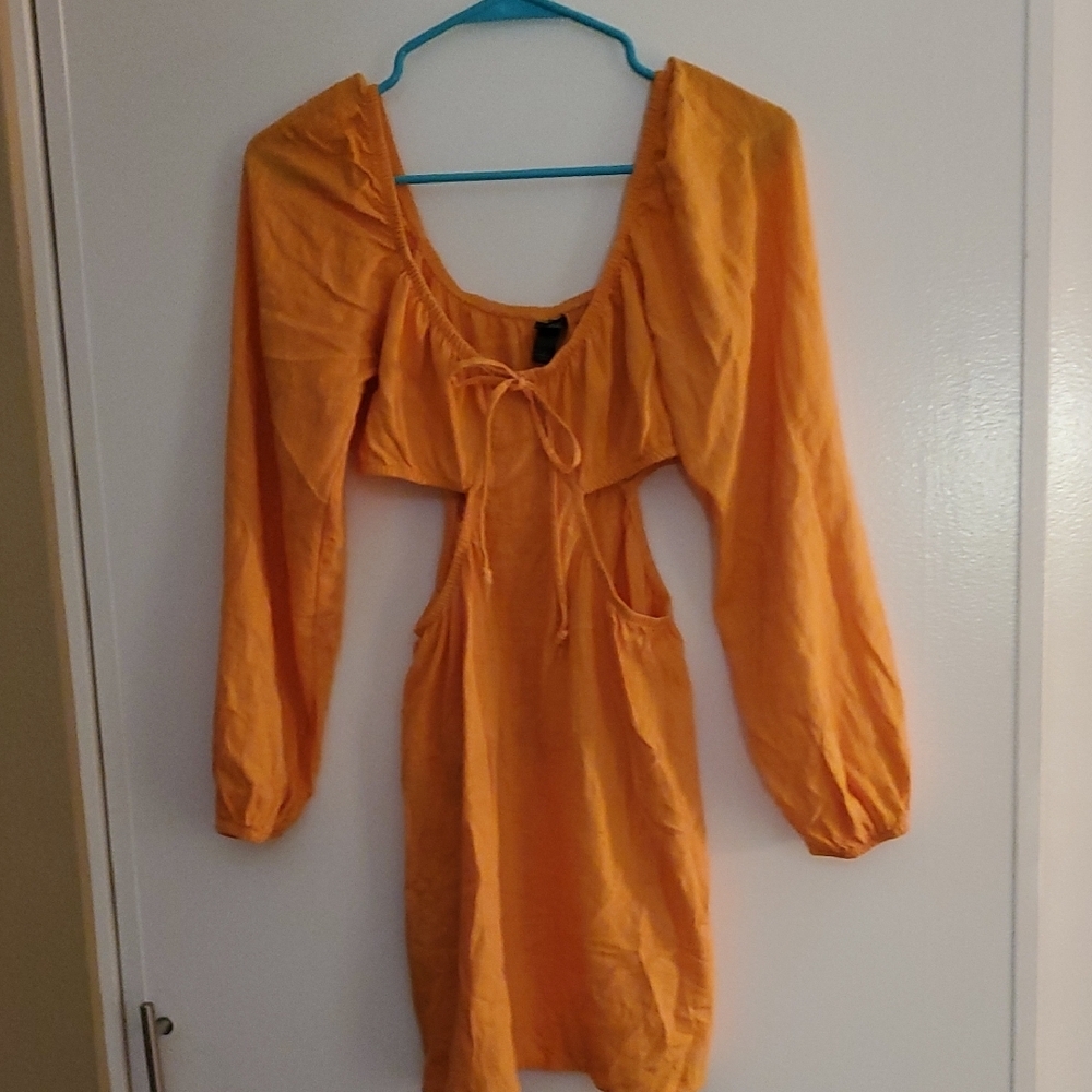 Wild Fable Vibrant Orange Long Sleeve Dress With Side Cut Outs